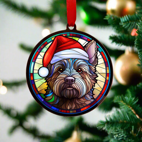 Cairn Terrier in Santa Hat Suncatcher Decoration